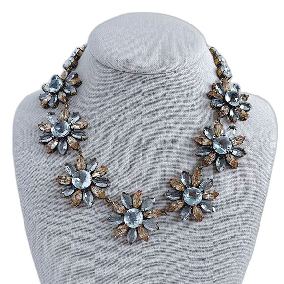 Vintage Ann Taylor Faceted Crystal Rhinestone Flower Statement Necklace